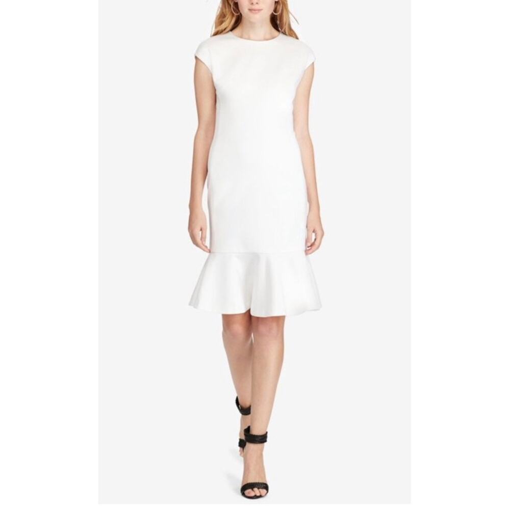 POLO Ralph Lauren Ruffled Ponte Round Neck Cap Sleeve Mini Dress White Size 2